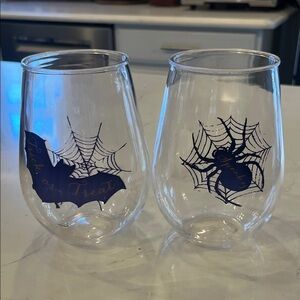Pier 1 Halloween Spider Web Plastic Stemless Wine Glasses Set
